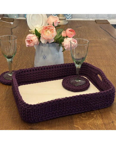 Häkeltablett Happy Moments mit Untersetzern | Aubergine