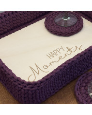 Häkeltablett Happy Moments mit Untersetzern | Aubergine