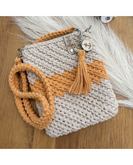 Handgehäkelte Umhängetasche Warm Beige Orange | Von Hand von Herzen