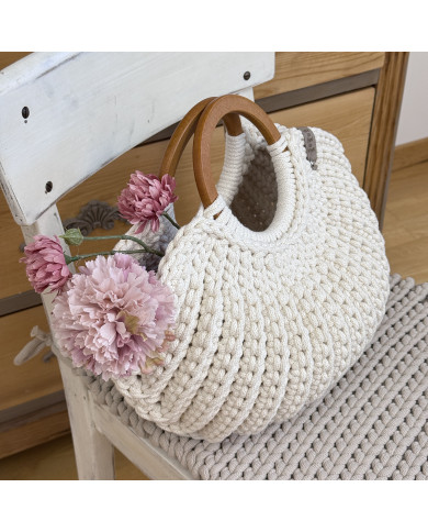 Muscheltasche Natural mit Holzgriffen | Handgemacht