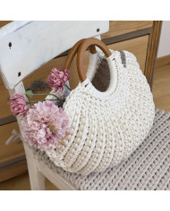 Muscheltasche Natural mit Holzgriffen | Handgemacht