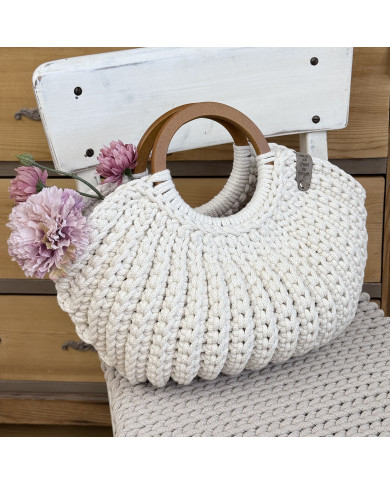 Muscheltasche Natural mit Holzgriffen | Handgemacht