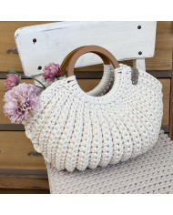 Muscheltasche Natural mit Holzgriffen | Handgemacht