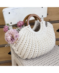 Muscheltasche Natural mit Holzgriffen | Handgemacht