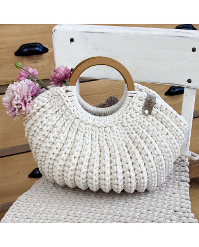 Muscheltasche Natural mit Holzgriffen | Handgemacht