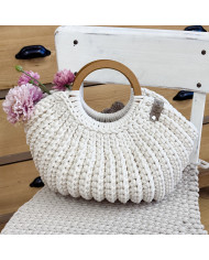Muscheltasche Natural mit Holzgriffen | Handgemacht