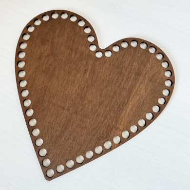 Häkelboden Herzform aus Holz dunkel – DIY-Häkelkörbe
