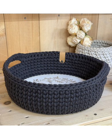 Häkeltablett Dunkelbraun – mit graviertem Holzboden & recycelter Baumwolle