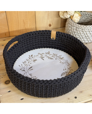 Häkeltablett Dunkelbraun – mit graviertem Holzboden & recycelter Baumwolle