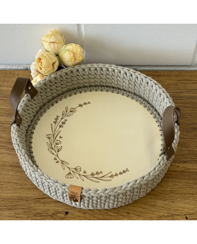 Häkeltablett Pale Olive – mit graviertem Holzboden